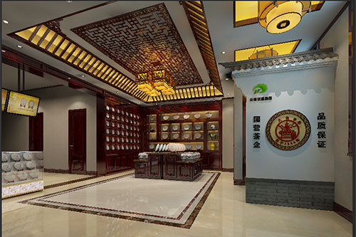六安古朴典雅的中式茶叶店大堂设计效果图