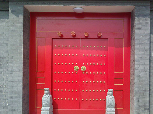 六安中国传统四合院系列朱红色中式木制大门木作